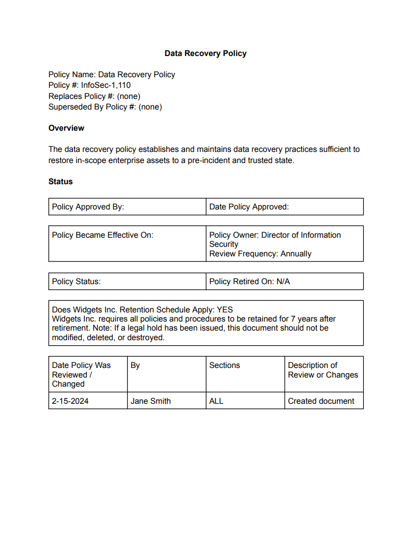 Graphic of CIS Security Control V8 Data Recovery Policy